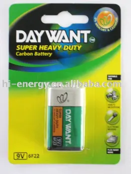 9V 6F22 PVC Jacket Blister card pack dry battery