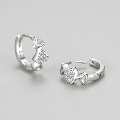 9255 Sterling Silver CZ Hoop Earrings Silver