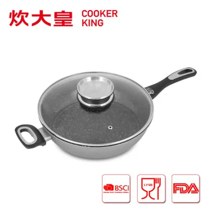 28cm carbon steel chicken fry pan with marble coating