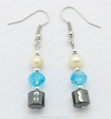 hematite pearl round beads earring