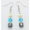 hematite pearl round beads earring