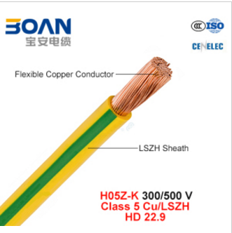 H05z-K, Electric Wire, 300/500 V, Cu/Lszh, Low Smoke Halogen Free Cable (HD 22.9)
