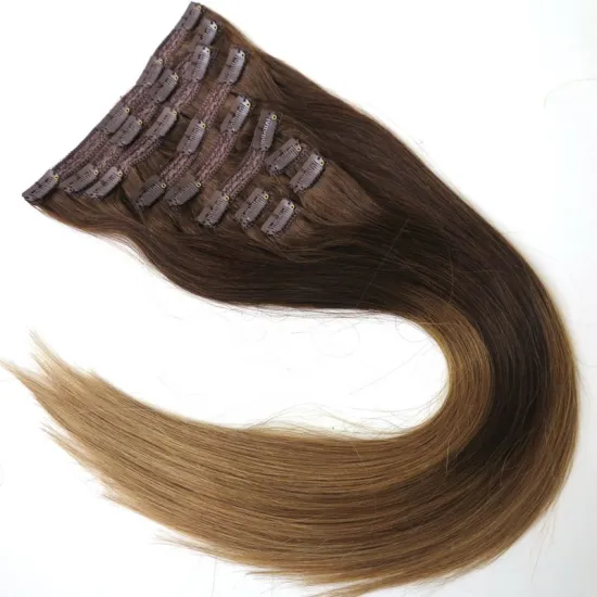 22" 160grams Ombre Balayage T4/18 Double Drawn Thick Ends Remy Human Hair Two Tone Clip in Hair Extensions with Lace Attached