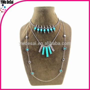 Fashionable tassel Bohemia necklace multilayer imitation stone necklace