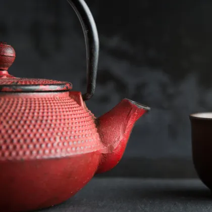 Red Embossed High-Quality Cast Iron Tea Kettle - 0.6L Teapot - China