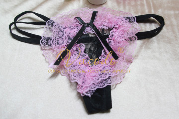 # 3982 2016 New Arrival Pink Strim Black Lace Sexy Women's G String Panty