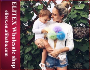 Wholesale white ice cream fur decorated latest design sweatshirt