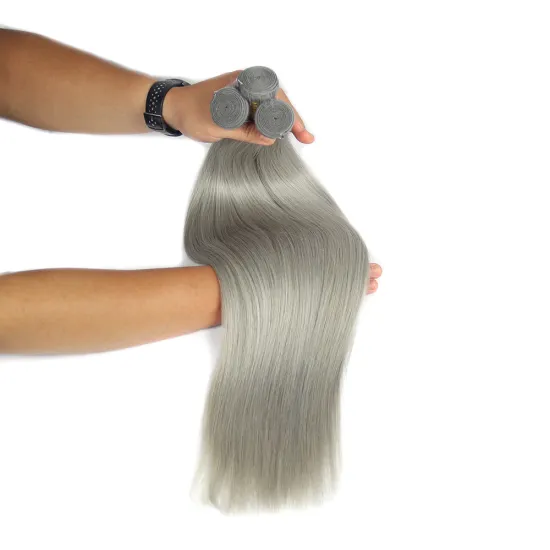 Top Grade 100% unprocessed Brazilian human silver hair color straight silver remy hair extensions grey color virgin hair weft