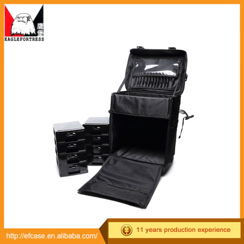 WHOLESALE PROFESSIONAL NYLON BLACK COSMETIC CASE WITH TROLLEY(2 IN 1)