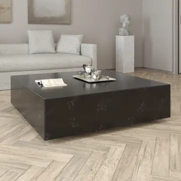 Square Design Black Marble Glass Coffee Table