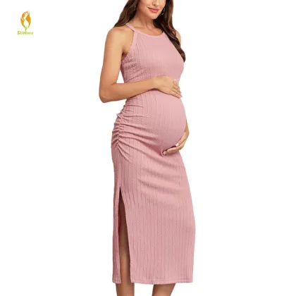 Maternity Rib Knit Sleeveless Pajama Dress for Breastfeeding