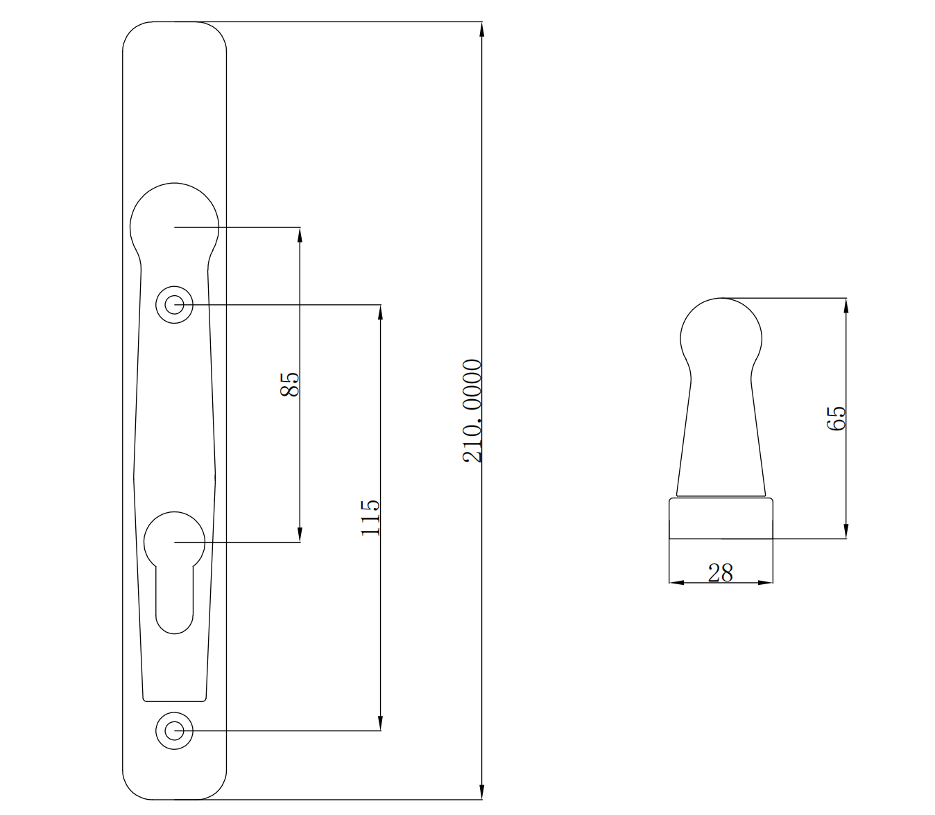 Aluminum door handle installed on thermal break door