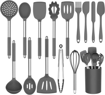 Set di utensili da cucina in silicone in acciaio inossidabile da 15 pezzi - Strumenti di cottura e cottura di vendita calda
