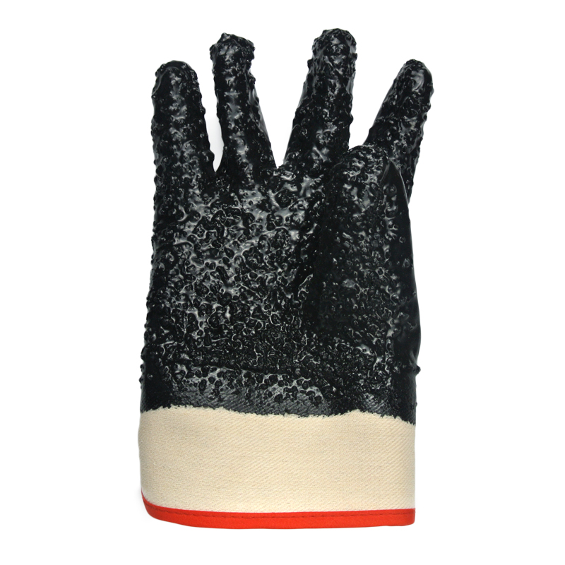 Guantes bañados de PVC negro Puño de seguridad anti-corte