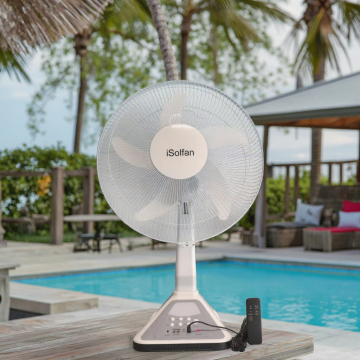 ISolfan Solar Powered Table Fan with Solar Panel, Light, and Rechargeable Battery