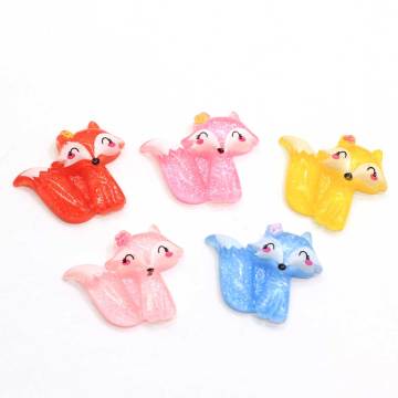 Wholesale Mixed Color Glitter Fox Resin Flatback Animal Figurine Cabochon Charms for DIY Phone Case Decoration