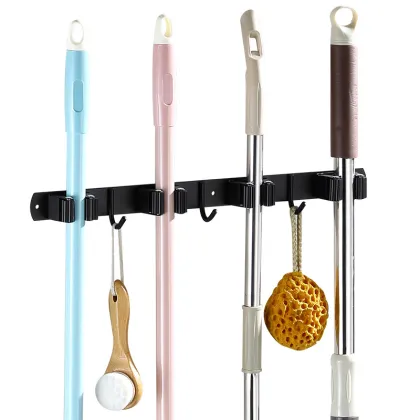 Stainless Steel Black Broom Holder Storage Organizer