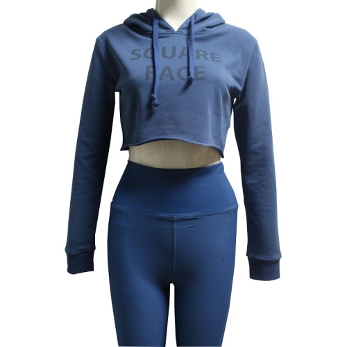 Blue Crop Top Running Hoodie For Women