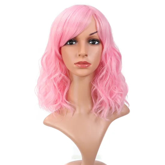 Curly Long Blue Cosplay Wig Synthetic Hair Pink Black Wigs for African Americans Women Fake Hairpieces