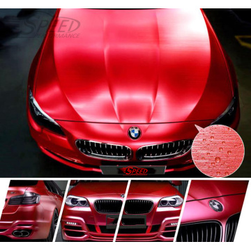 Självhäftande borste Chrome Red Car Wrap Film