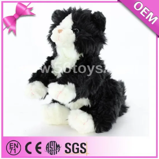 Custom cute fluffy plush toys black cat, lifelike cat plush toy for kids