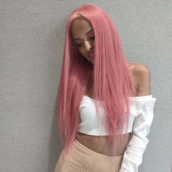 Colored Straight Human Hair Hd Transparent 13X6 Frontal Lace Remy Hair Pink Wig