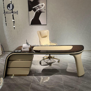 Modern Home Office Upholstered Boss Table and Chair Set With Drawers