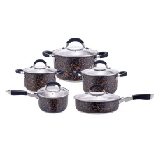 Black metal cooking pot set with black handle