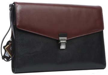 High-end Business Multifunctional Vogue Contrast Color Pure Leather Clutch High Security Lock Document Bag for A4