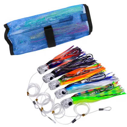 Sea Fishing Squid Skirt Boat Trolling Bait Set - 6pcs Resin Jig Heads with Hooks for Big Octopus Lures