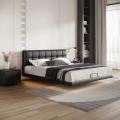 Black Leather Upholstered Floating Bed Frame