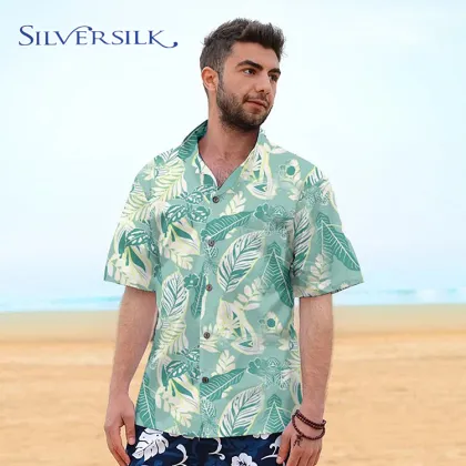 flamingo leaves printed cotton Hawaiian shirt men