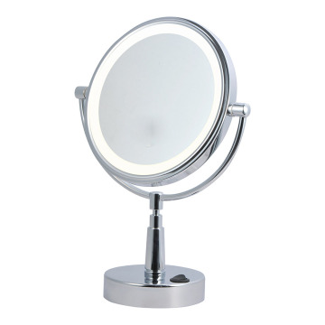 Two-sided round vanity mirror with light