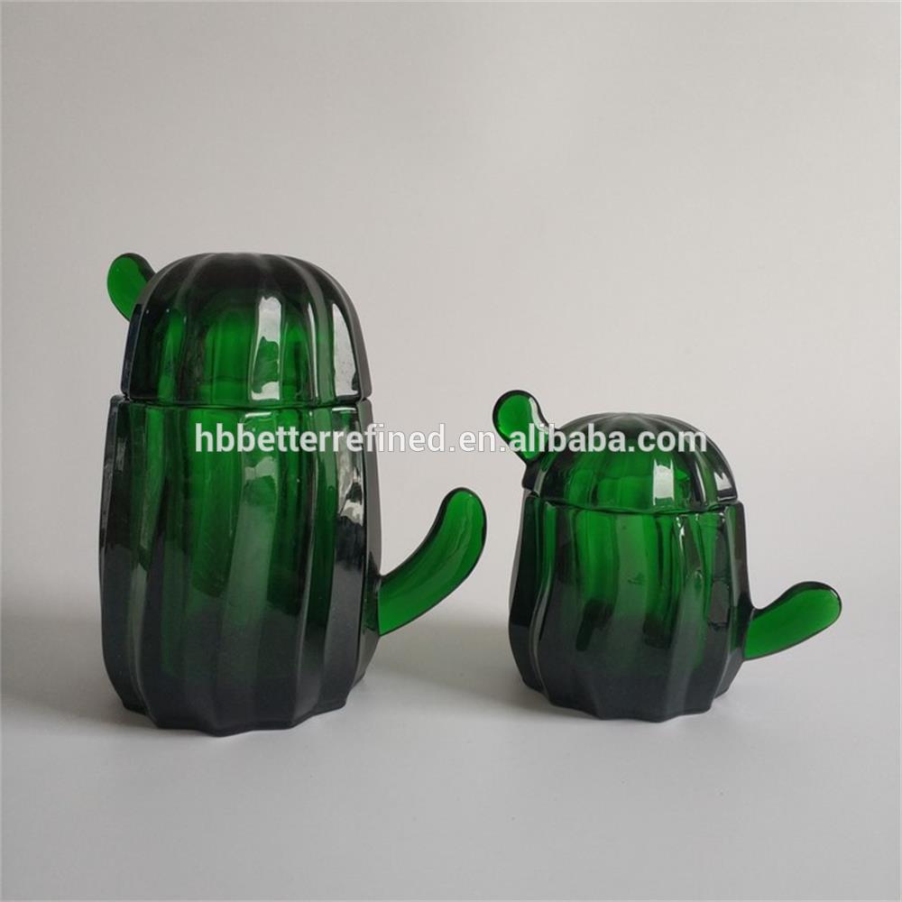 Elegant Green Glass Cactus Cookie Jar1