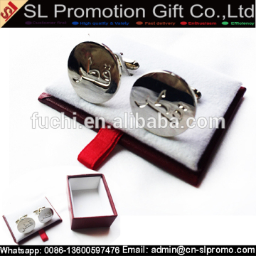 High Quality Custom Logo Debossed Silver Metal Cufflink in Leather Box