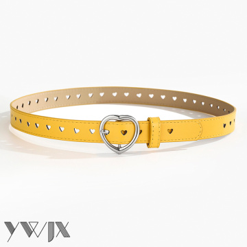 Yellow Women's PU Pin Buckle Korean-Style Heart Belt