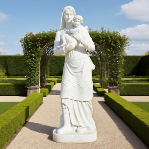 Hand Carved White Marble Madonna Child Sacred Art