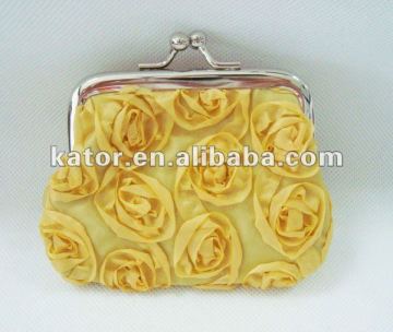 yellow color carry-on polyester fabric rose coin purse bag for lady