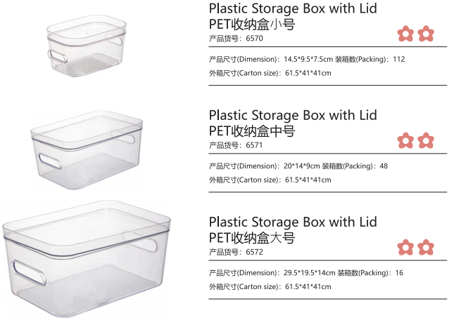 Plastic Bin Clear Storage Box with Lid Handle