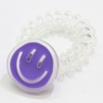New Kawaii Clear Phone Cord Hair Ties With Smile Face Coil Telephone Cord Hair Rope Ponytail Holder Pigtail Wrap