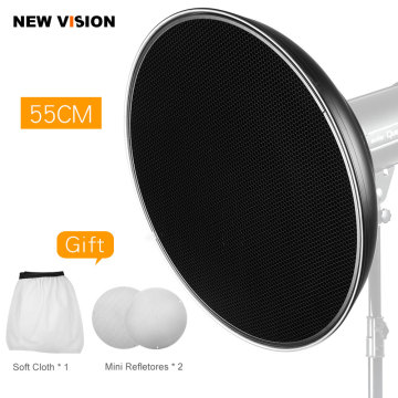 Studio Silver Waved Beauty Dish - 55cm/21.7 Inch with Honeycomb Grid and Diffuser Sock (Bowens Mount)