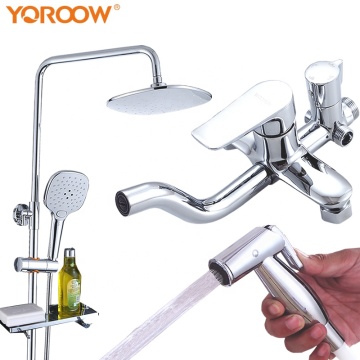 YOROOW In-wall Rainfall Bathroom Bidet Shower Mixer Set - Contemporary Shower Room Brass Body, Zinc Handle, ABS Shower Single Handle