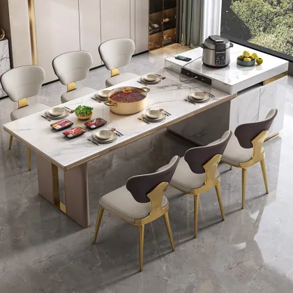 Stainless Steel Base Marble Top Induction Cooker Dining Table