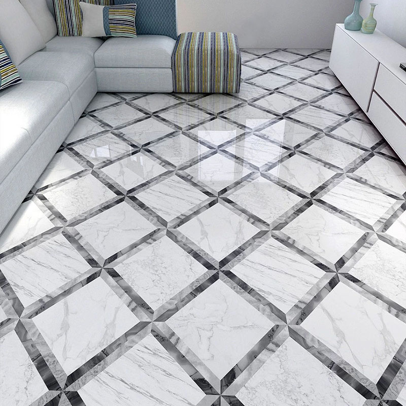3D Flooring Mural Modern Jazz White Marble Tiles Wallpaper Living Room Bedroom Bathroom 3D Self-Adhesive Waterproof PVC Stickers