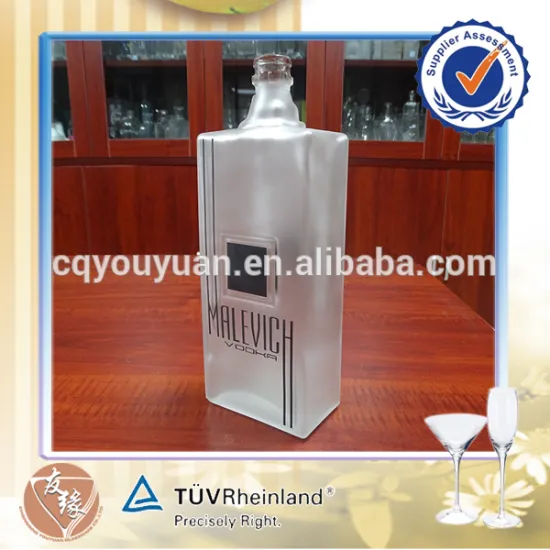 Flat square frosted black label glass custom bottle 700ml for liquor
