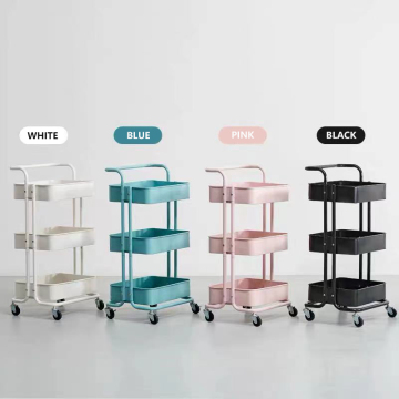Rolling Metal Organization Cart with 3 Tier Mesh Utility and Lockable Wheels