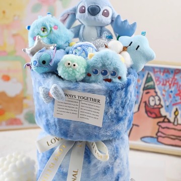 Stunning Valentine's Day and Birthday Gift Ideas: Dream Cartoon Blue Pink Stitch Animal Dolls, Flower Basket Bouquets, and Stuffed Plush Toys for Girls