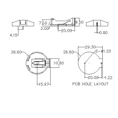 Cr2450 Moeda Cell Battery Titl com cabos de montagem de superfície