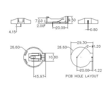 CR2450 myntcellbatterihållare med ytmonteringsledningar