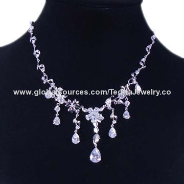 Necklace Chains, Made of Brass and Cubic Zirconia, Small Orders are Welcome